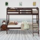 Solid wood twin bunk beds in coffee finish with detachable ladder, featuring full-length guardrails for safety.