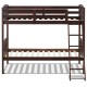 Solid wood twin bunk bed in coffee finish with detachable ladder and guardrails, perfect for space-saving in children's.