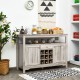 Gray buffet server sideboard with wine cabinet, open shelf, and adjustable storage, perfect for dining or living room.