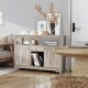 Buffet server sideboard in gray with open shelf, drawer, and wine grid for 9 bottles, ideal for living room or dining.