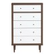 Antique-style free-standing dresser with 5 drawers, showcasing a sleek white and walnut design, perfect for organized.