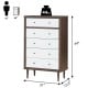 Antique-style free-standing dresser with 5 drawers in walnut and white, ideal for bedroom or hallway storage.
