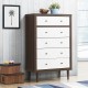 Antique-style free-standing dresser with 5 drawers in walnut and white, perfect for bedroom or hallway storage.