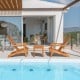 Adirondack chair set with widened armrests and side table, made of solid eucalyptus wood, perfect for outdoor.