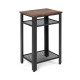 3-tier industrial end table showcasing a rustic top and metal mesh shelves, designed for compact storage in any room.