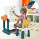 Kids activity table set featuring a double-sided board for drawing and building blocks, perfect for creative play.