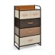 4-tier organizer tower with steel frame and wooden top, featuring 5 fabric drawers for versatile storage in any room.