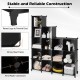 16-cube black storage organizer with a sturdy steel frame and raised legs for moisture protection, ideal for any room.