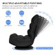 Adjustable black gaming chair with 360-degree swivel, five backrest positions, and breathable fabric for comfort.