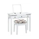 Vanity dressing table set in white with flip top mirror and floral stool, featuring three drawers for ample storage.