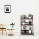 Three-tier wooden folding flower stand with potted plants, perfect for outdoor or indoor decoration and storage.