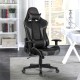 Reclining swivel gaming chair in gray with lumbar support, adjustable armrests, and smooth-rolling wheels for comfort.