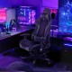 Reclining swivel gaming chair in gray with lumbar support and adjustable armrests, perfect for gaming or office use.