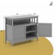 Gray modern wooden kitchen locker with large storage space, featuring double doors and an open shelf for versatile use.