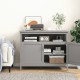 Gray wooden kitchen locker featuring a spacious top, double door compartment, and open shelf for versatile storage.