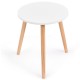 Modern 16-inch round coffee table with a white MDF tabletop and pine wood legs, ideal for living room or bedroom use.