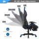Massage gaming chair in blue showing adjustable backrest angles and retractable footrest for comfort and relaxation.