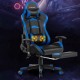 Massage gaming chair in blue with a retractable footrest and lumbar pillow, designed for ultimate relaxation and.