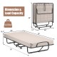Folding rollaway guest bed with a sturdy steel frame and memory foam mattress, designed for easy storage and transport.