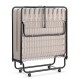 Side view of the rollaway guest bed showcasing its compact folding design and durable powder-coated steel frame.