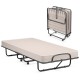 Rollaway guest bed with beige memory foam mattress and sturdy steel frame, ideal for space-saving and easy storage.