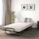 Close-up of the rollaway guest bed's memory foam mattress and stitching detail, designed for comfort and durability.