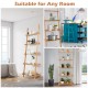 5-tier bamboo ladder shelf with open storage, ideal for plants and decor in living room, kitchen, or bathroom.
