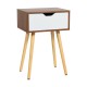 End side storage drawer nightstand with solid wooden legs, designed for stability and featuring a modern, minimalist.