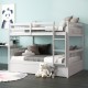 Close-up of full over full bunk bed in white wood, highlighting the sturdy slats and smooth finish for lasting.
