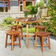 5-piece acacia patio dining set featuring a square table and four stools, ideal for outdoor gatherings and space-saving.