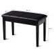 Black solid wood piano bench with PU leather seat, storage compartment, and anti-slip feet pads for stability.