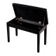 Black solid wood piano bench with PU leather, storage compartment, and anti-slip feet pads for stability and comfort.