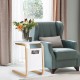 Bentwood sofa side table with white lacquered tabletop and side storage bag, perfect for living room or bedroom use.