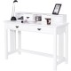 White Home Office Writing Mission Computer Desk with 4 drawers and floating organizer for efficient workspace.