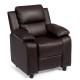 Brown PU leather kids armchair recliner featuring a plush, thick seat cushion for added comfort during playtime or.