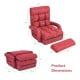 Folding red lazy floor chair with armrests and pillow, adjustable back support, ideal for living room or dorm use.