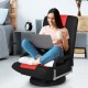 360-degree swivel gaming floor chair in red with adjustable backrest, ideal for gaming, reading, or relaxing.