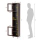 Tall brown bathroom storage cabinet with two open shelves and two cabinets, perfect for organizing any space.