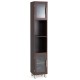Tall brown bathroom storage cabinet with two open shelves and two glass-fronted cabinets for organized display.
