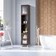 Tall brown bathroom storage cabinet featuring a modern design, ideal for maximizing space with ample storage options.