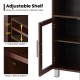 Adjustable shelf detail of the 71-inch tall brown bathroom storage cabinet for versatile organization and space-saving.