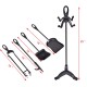 5-piece rustic wrought iron fireplace tools set with a stylish black loop top design for organized fireside use.