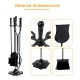 5-piece fireplace tool set with poker, brush, shovel, log lifter, and pedestal base for indoor or outdoor use.