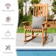 Side view of the outdoor rocking chair made from premium eucalyptus wood, showcasing its high back and wide armrests.