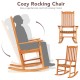 Single outdoor rocking chair made of premium eucalyptus wood, featuring a contoured slatted seat for patio relaxation.