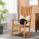 Eucalyptus wood outdoor rocking chair with slatted seat and widened armrests, perfect for patio relaxation.