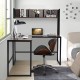 L-shaped dark brown corner desk with open storage hutch, ideal for multitasking in home office or study.