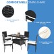 Five-piece outdoor patio rattan dining set with cushioned chairs and tempered glass top, perfect for family gatherings.
