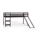 Twin size low loft bed in dark brown with slide and ladder, made of durable wood, ideal for children's safety and play.