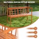 Outdoor eucalyptus wood bench with backrest and armrests, featuring a burr-free surface and durable design for patio.